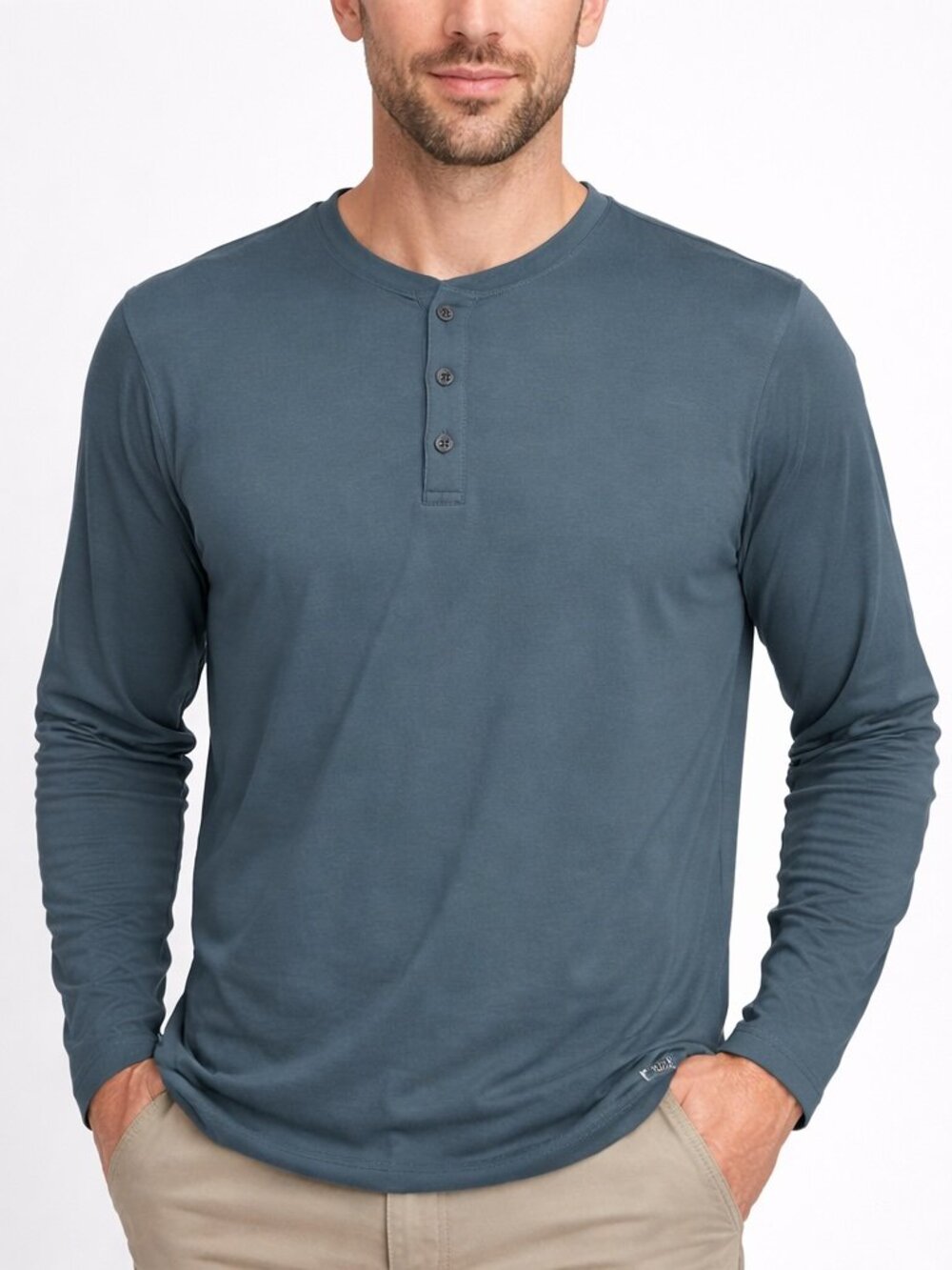 Free Fly Mens Henley Shirt Gray Long Sleeve Bamboo Stretch Casual Size M Hiking